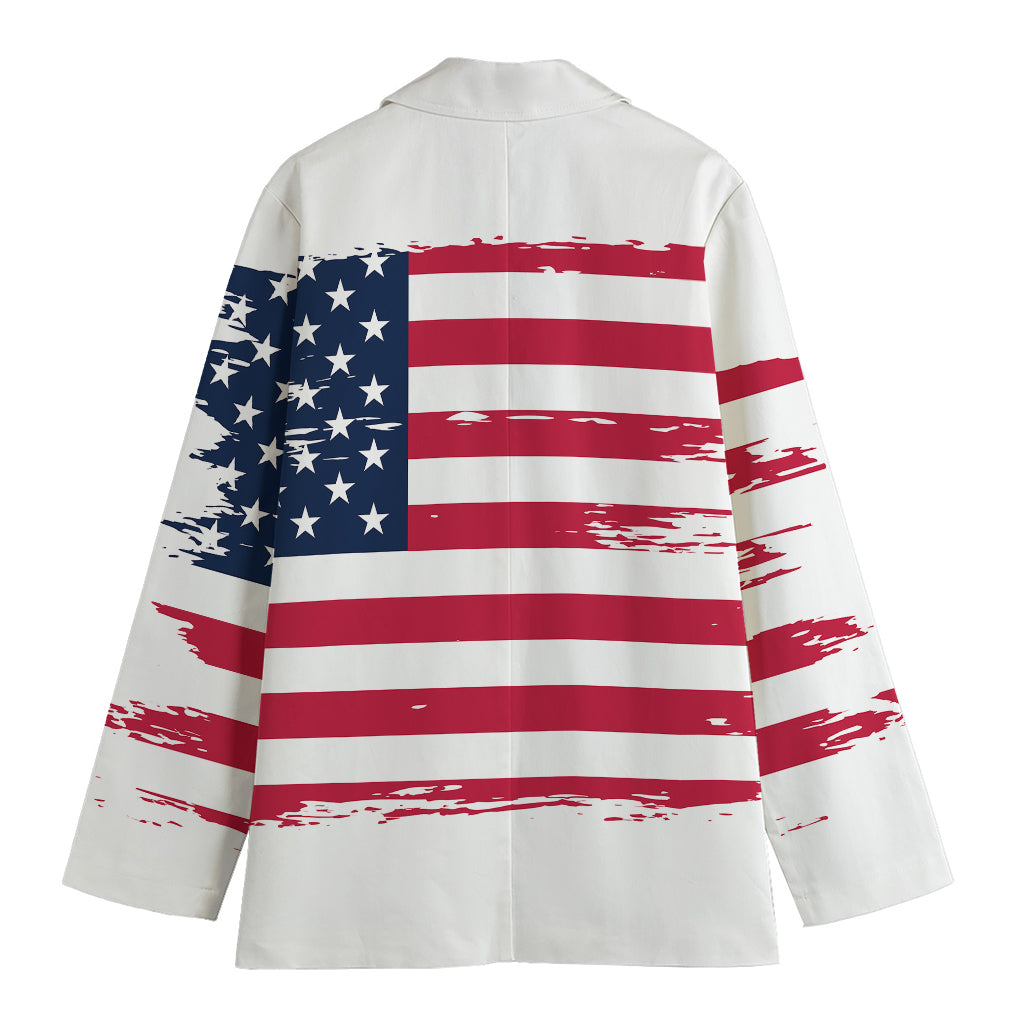 Grunge Flag Of USA Print Women's Cotton Blazer