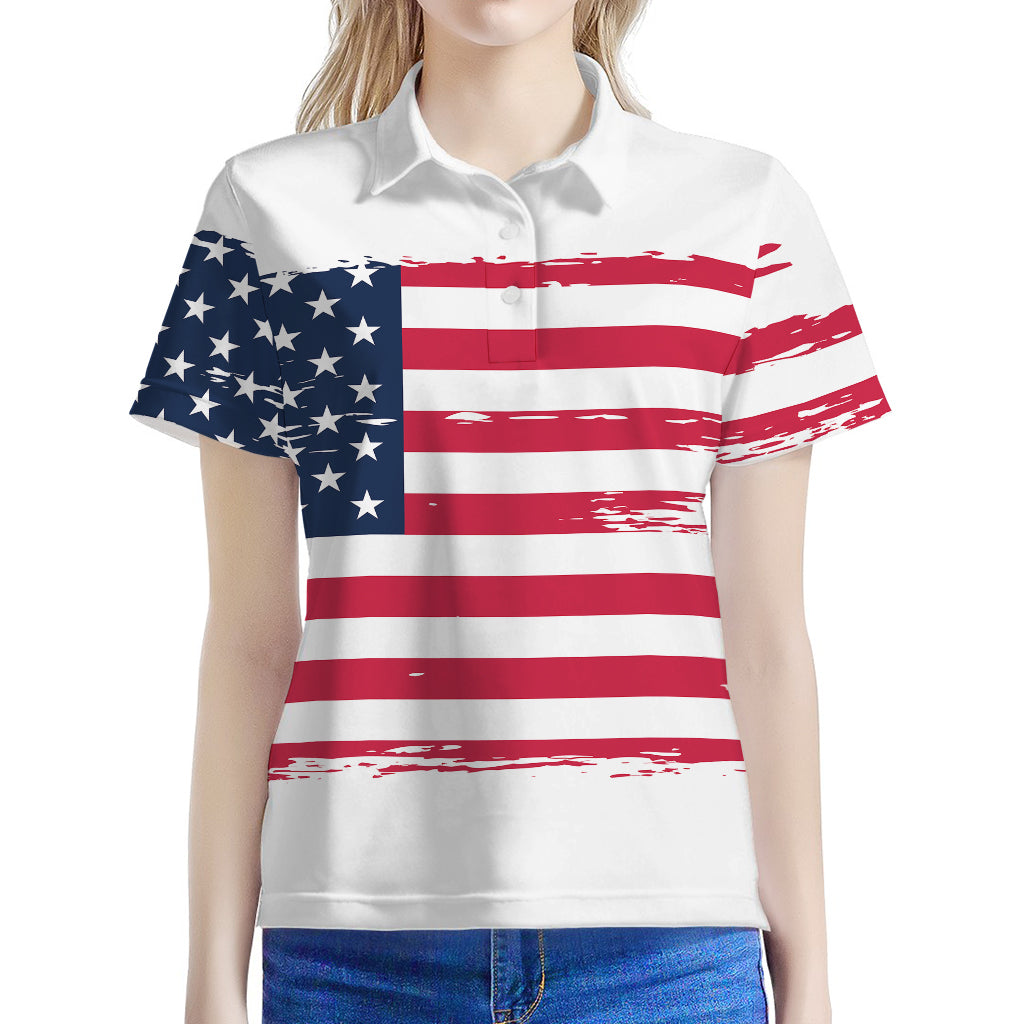 Grunge Flag Of USA Print Women's Polo Shirt