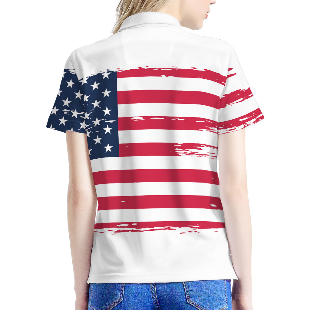 Grunge Flag Of USA Print Women's Polo Shirt