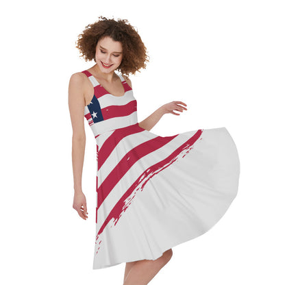 Grunge Flag Of USA Print Women's Sleeveless Dress