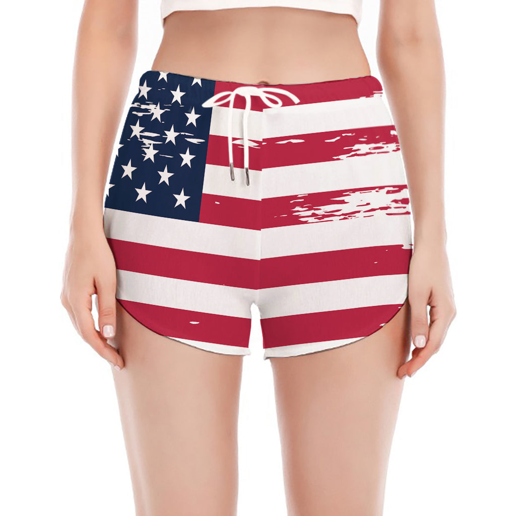 Grunge Flag Of USA Print Women's Split Running Shorts