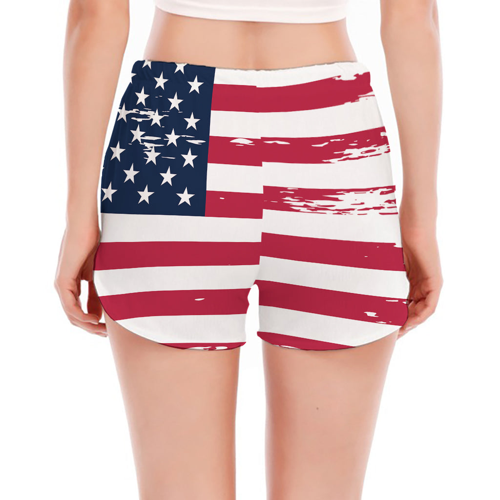 Grunge Flag Of USA Print Women's Split Running Shorts