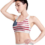 Grunge Flag Of USA Print Women's Sports Bra