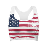 Grunge Flag Of USA Print Women's Sports Bra
