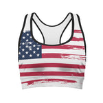Grunge Flag Of USA Print Women's Sports Bra