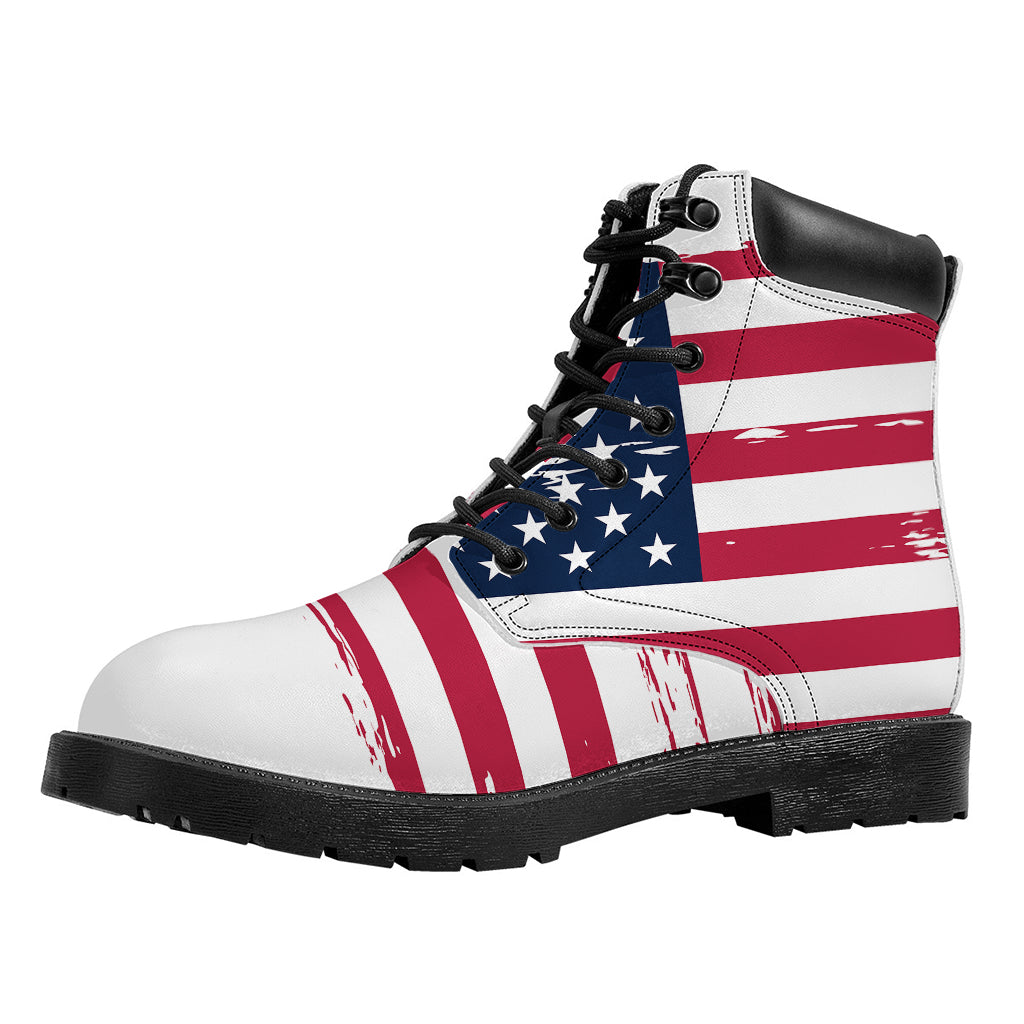 Grunge Flag Of USA Print Work Boots