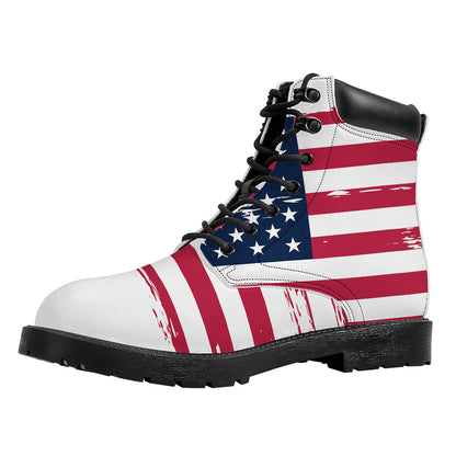 Grunge Flag Of USA Print Work Boots