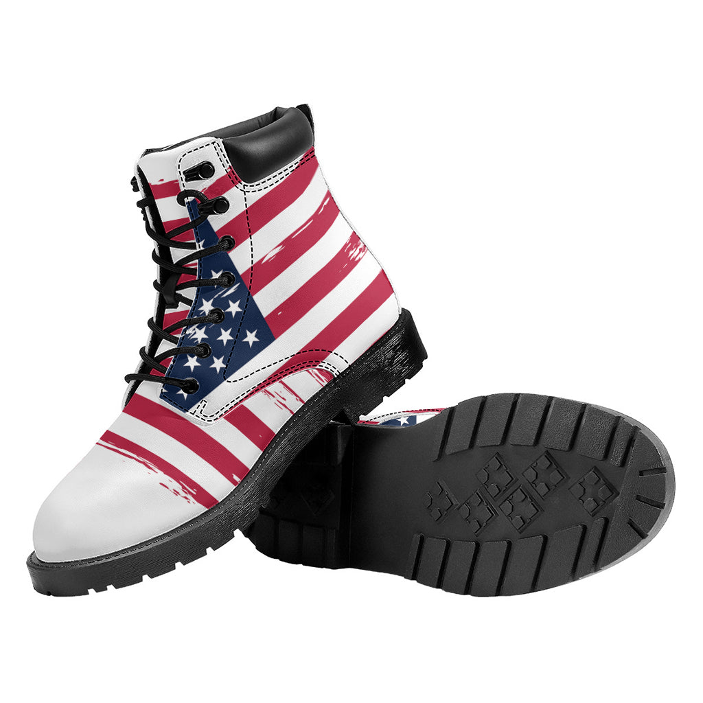 Grunge Flag Of USA Print Work Boots
