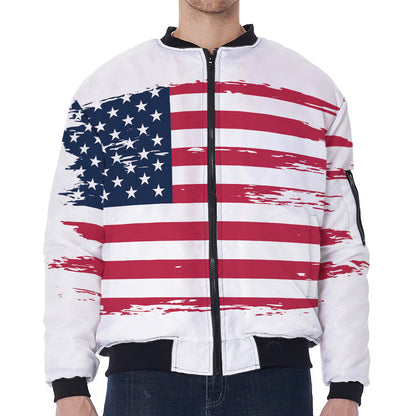 Grunge Flag Of USA Print Zip Sleeve Bomber Jacket