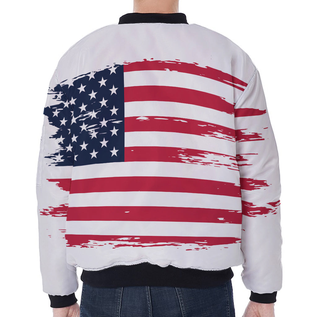 Grunge Flag Of USA Print Zip Sleeve Bomber Jacket