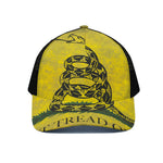Grunge Gadsden Flag Print Black Mesh Trucker Cap