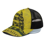 Grunge Gadsden Flag Print Black Mesh Trucker Cap