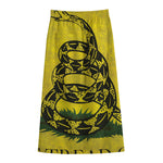 Grunge Gadsden Flag Print Cotton Front Slit Maxi Skirt