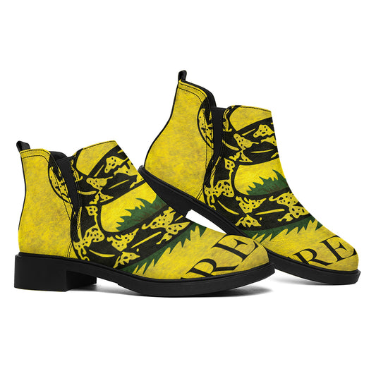 Grunge Gadsden Flag Print Flat Ankle Boots