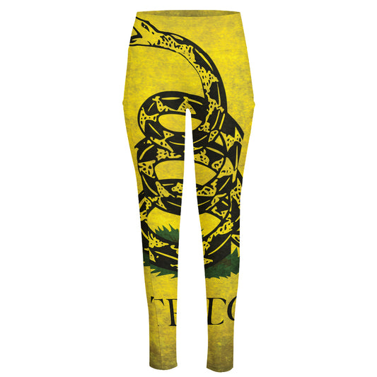 Grunge Gadsden Flag Print High-Waisted Pocket Leggings