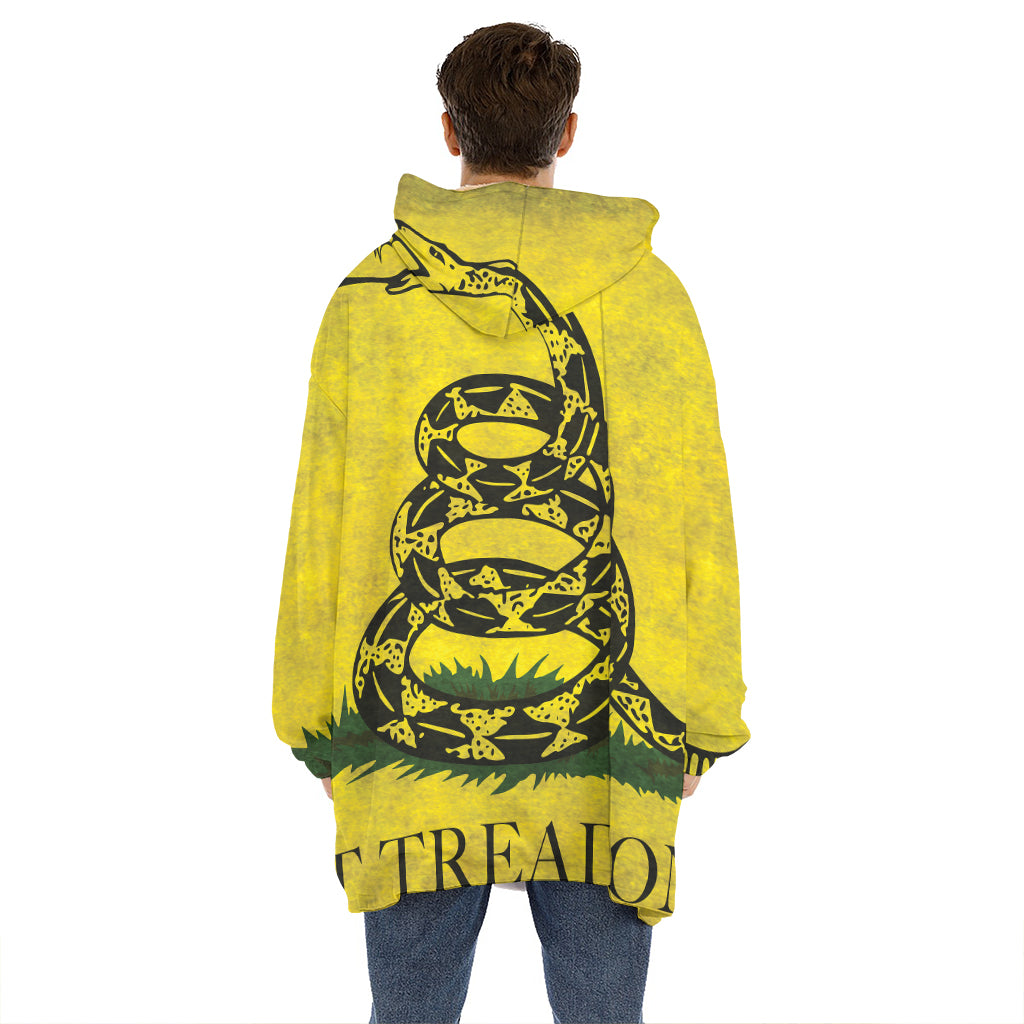 Grunge Gadsden Flag Print Hoodie Blanket