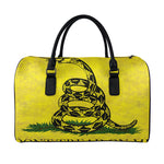 Grunge Gadsden Flag Print Leather Duffle Bag