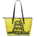 Grunge Gadsden Flag Print Leather Tote Bag