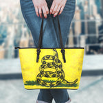 Grunge Gadsden Flag Print Leather Tote Bag