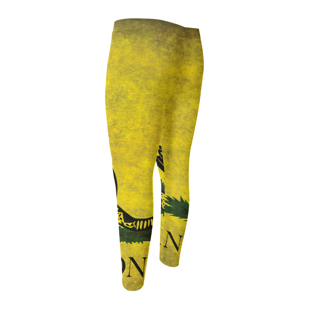 Grunge Gadsden Flag Print Men's Compression Pants