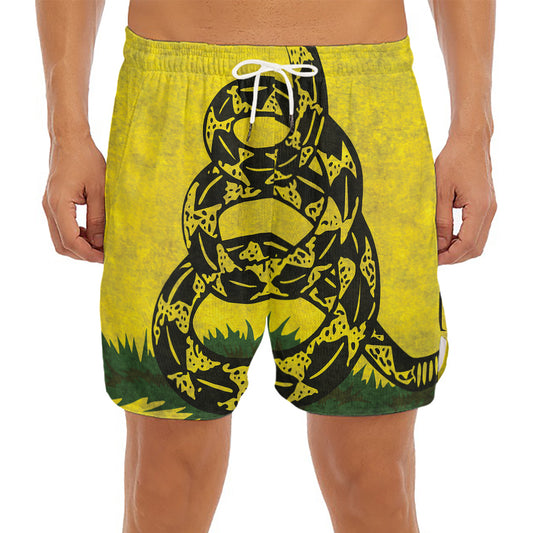 Grunge Gadsden Flag Print Men's Split Running Shorts