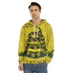 Grunge Gadsden Flag Print Men's Velvet Pullover Hoodie