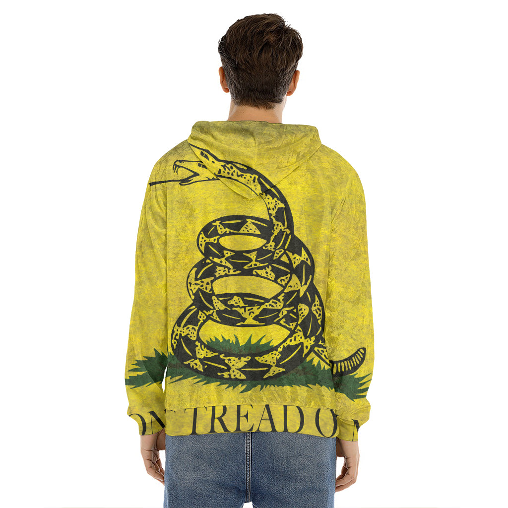 Grunge Gadsden Flag Print Men's Velvet Pullover Hoodie