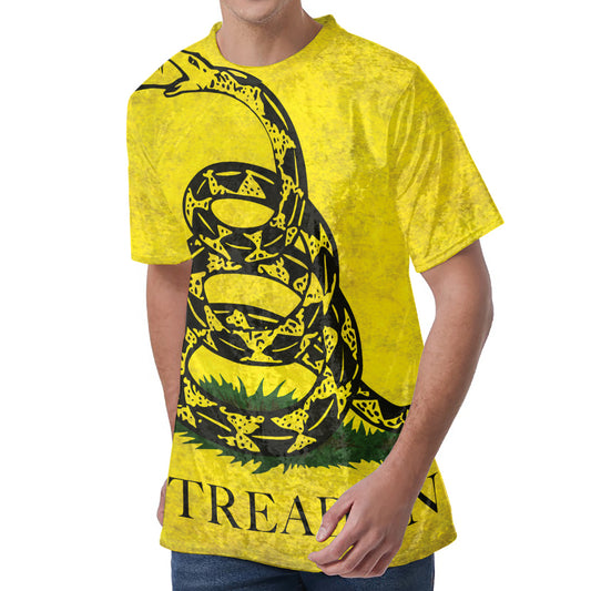 Grunge Gadsden Flag Print Men's Velvet T-Shirt