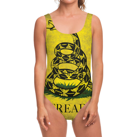 Grunge Gadsden Flag Print One Piece Swimsuit