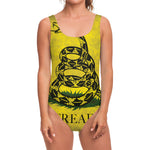 Grunge Gadsden Flag Print One Piece Swimsuit