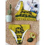 Grunge Gadsden Flag Print One Shoulder Bikini Top