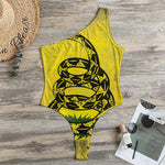 Grunge Gadsden Flag Print One Shoulder Bodysuit