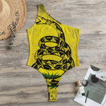 Grunge Gadsden Flag Print One Shoulder Bodysuit