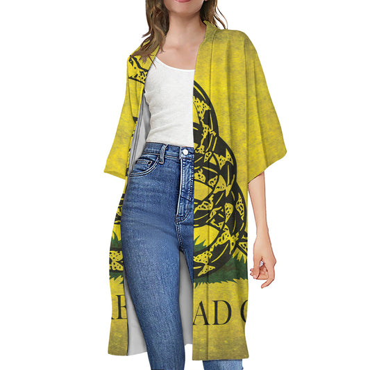 Grunge Gadsden Flag Print Open Front Beach Cover Up