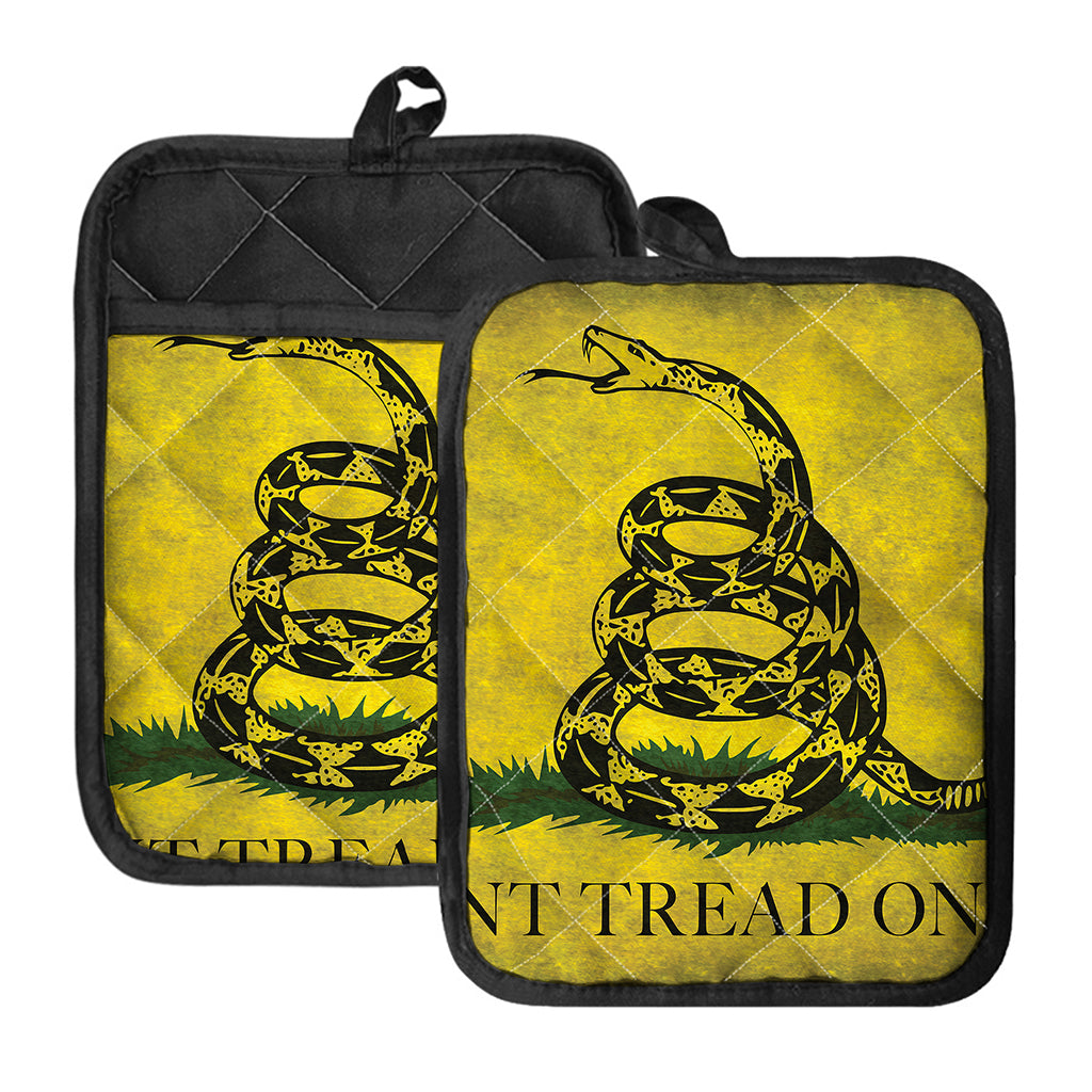 Grunge Gadsden Flag Print Pot Holders With Pocket