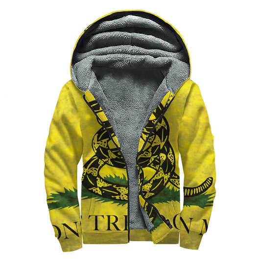 Grunge Gadsden Flag Print Sherpa Lined Zip Up Hoodie