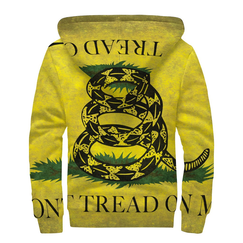 Grunge Gadsden Flag Print Sherpa Lined Zip Up Hoodie