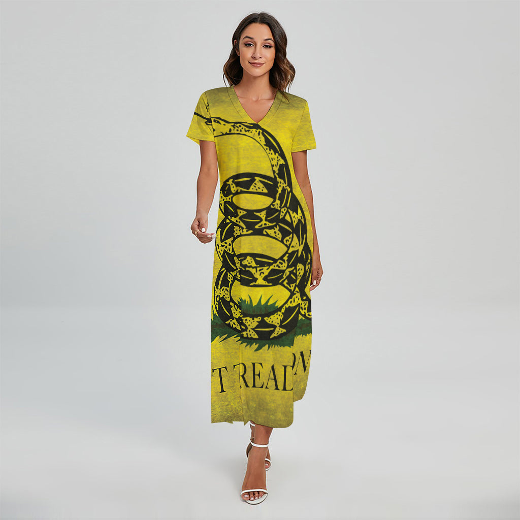Grunge Gadsden Flag Print Short Sleeve Maxi Dress