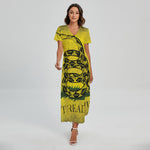 Grunge Gadsden Flag Print Short Sleeve Maxi Dress