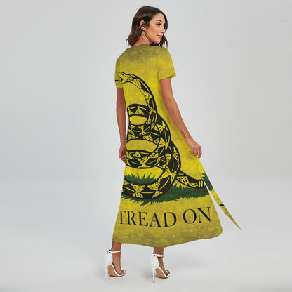 Grunge Gadsden Flag Print Short Sleeve Maxi Dress