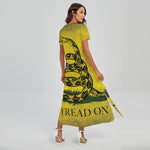 Grunge Gadsden Flag Print Short Sleeve Maxi Dress