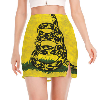Grunge Gadsden Flag Print Side Slit Mini Skirt