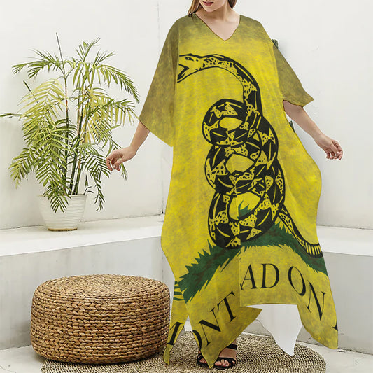 Grunge Gadsden Flag Print Silk V-Neck Kaftan Dress