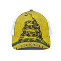 Grunge Gadsden Flag Print White Mesh Trucker Hat