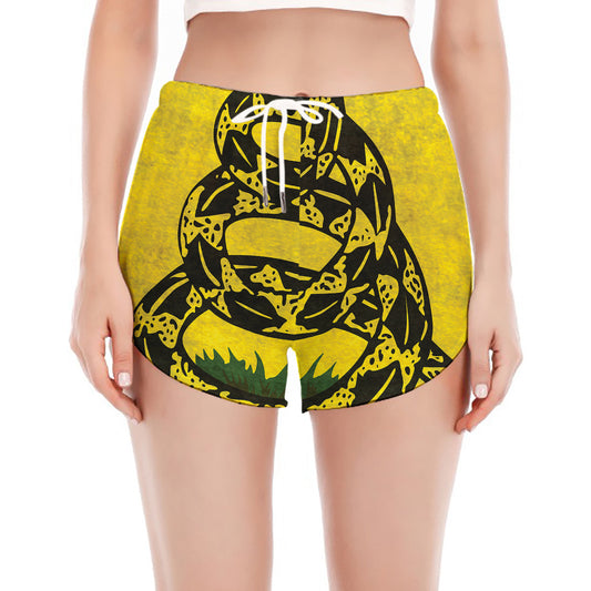Grunge Gadsden Flag Print Women's Split Running Shorts