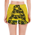 Grunge Gadsden Flag Print Women's Split Running Shorts