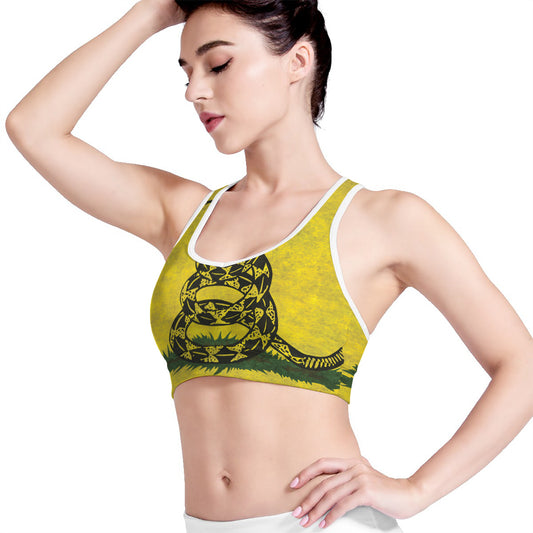 Grunge Gadsden Flag Print Women's Sports Bra