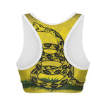 Grunge Gadsden Flag Print Women's Sports Bra