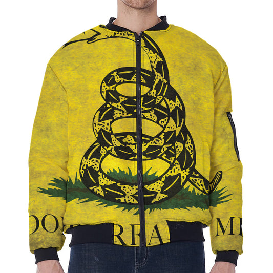 Grunge Gadsden Flag Print Zip Sleeve Bomber Jacket