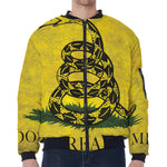 Grunge Gadsden Flag Print Zip Sleeve Bomber Jacket